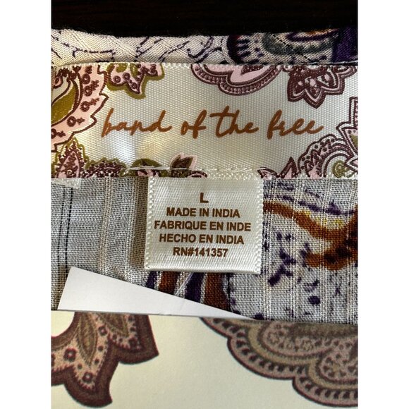 Band of the Free Blouse Women’s L Cream Purple Paisley Boho Top Festival-Ready - Picture 5 of 12